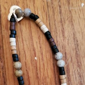 Upcycled silver/wood bead & grey feldspar bracelet